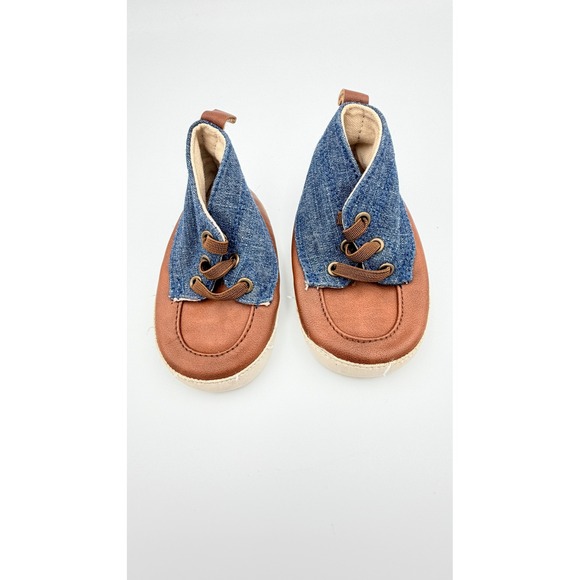 Baby Gap Other - Baby Gap Infant Denim and Faux Leather Crib Shoes Brown Blue 6-12 Months